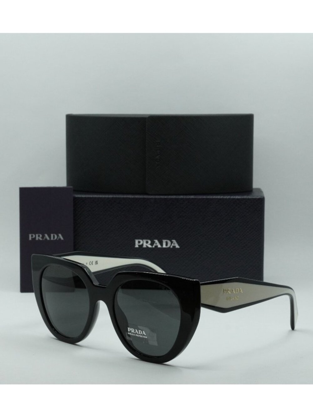Prada PR14WS 09Q5S0 Cat Eye Sunglasses – Black Talc\Grey